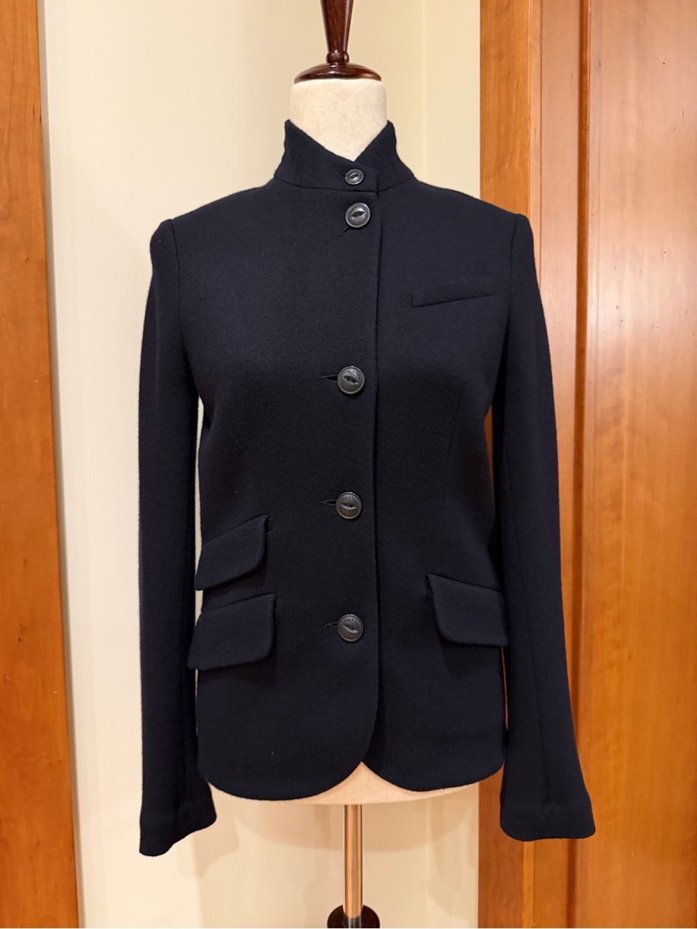 rag and bone Women’s Navy Slade Stand Button Collar Wool Blazer
